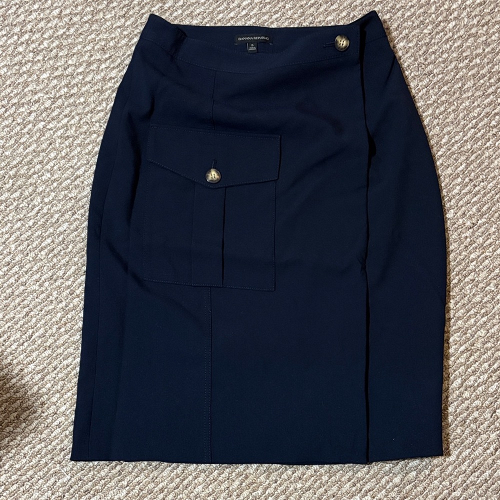 Banana Republic Navy Pencil Skirt with Button Accents